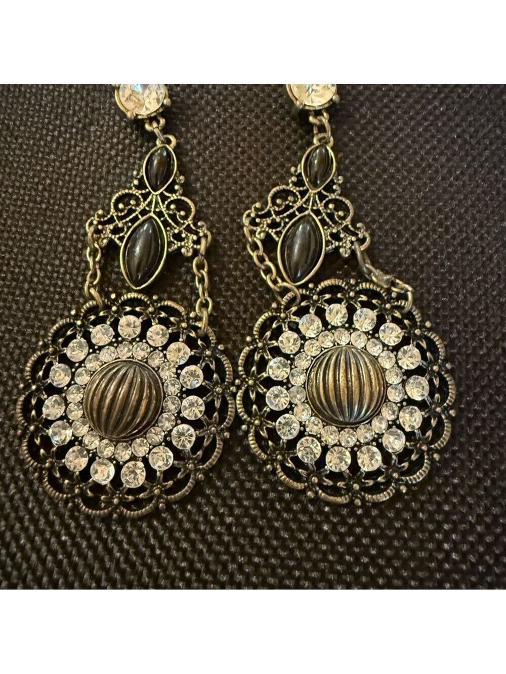 Vintage-Inspired Black and Gold Filigree Earrings NWOT